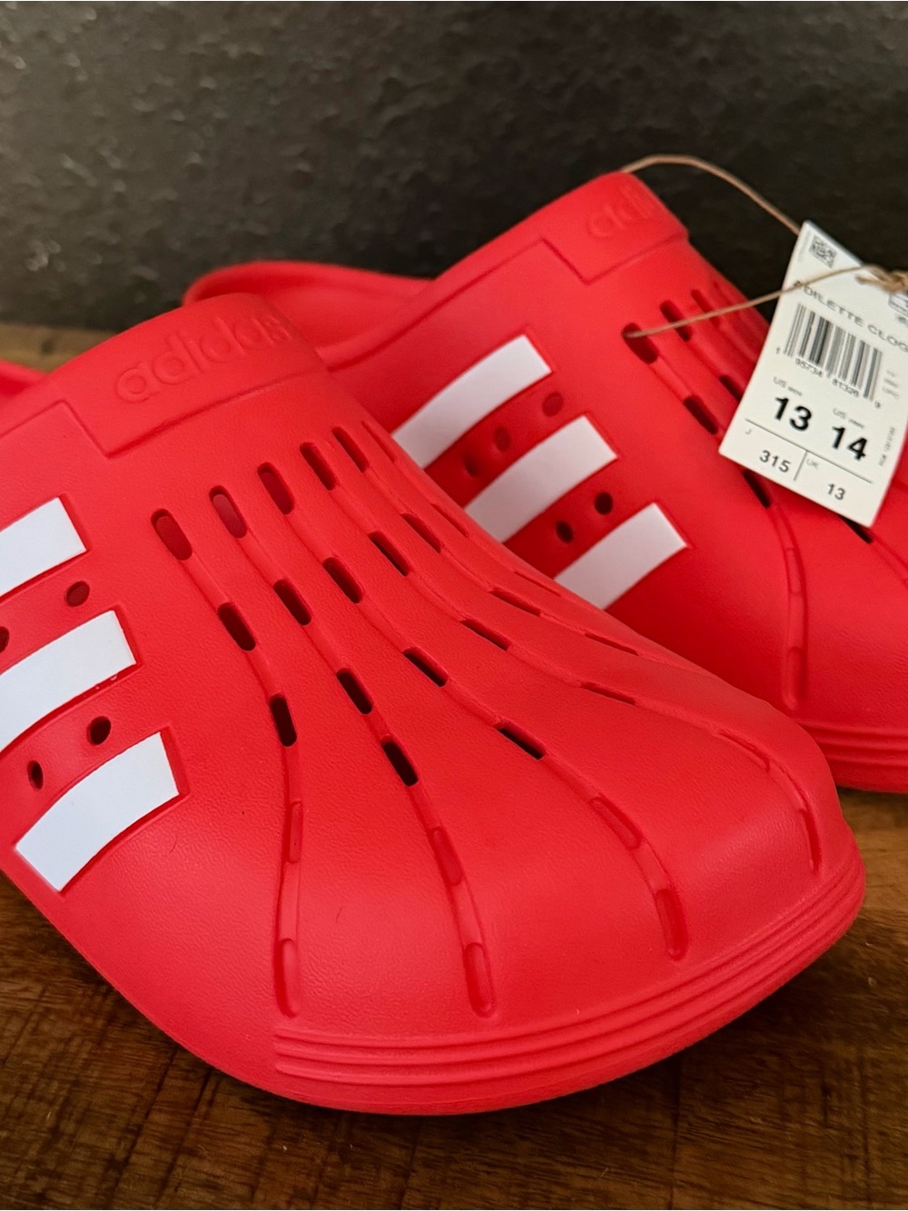 adidas Red Slip-On Clog with White Stripes